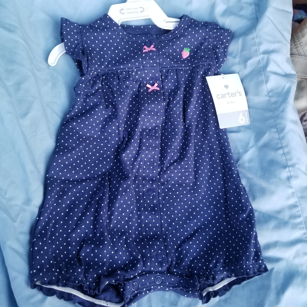 Nwt Navy blue and strawberry romper. Carter's